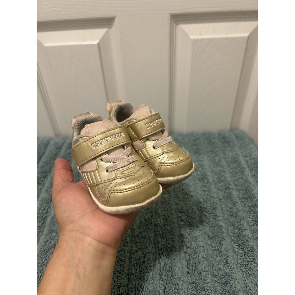 Tsukihoshi Baby Toddler Sneakers Gold Pink Hook & Loop Shoes Size 5